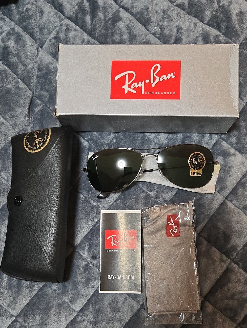 Ray-Ban Cockpit Aviator 3362 Silver Frame Sunglasses with Dark Green Lenses